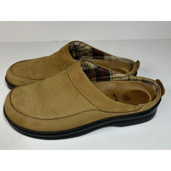 Footprints By Birkenstock  EU 39 US 8-8.5 M/N camel Leather Clogs Vtg Flannel - Picture 1 of 10
